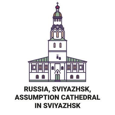 Rusya, Sviyazhsk, Sviyazhsk 'taki Varsayım Katedrali seyahat çizgisi çizimi
