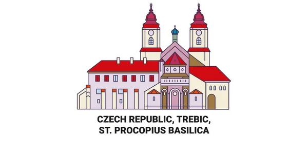 Czech Republic Trebic Procopius Basílica Viagem Marco Linha Vetor Ilustração — Vetor de Stock