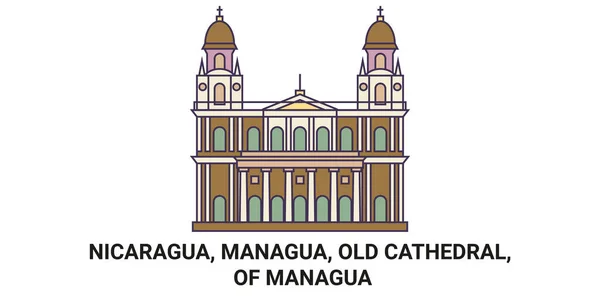 Nicaragua Managua Catedral Vieja Managua Recorrido Hito Línea Vector Ilustración — Vector de stock