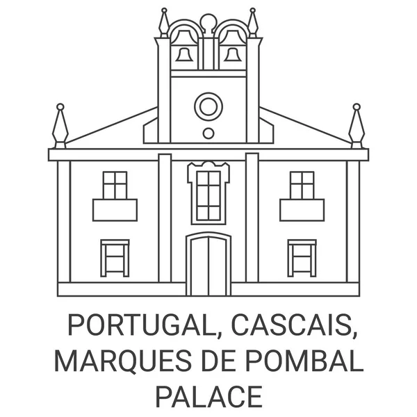 Portugal Cascais Marques Pombal Palace Travel Landmark Line Vector Illustration — Stock Vector