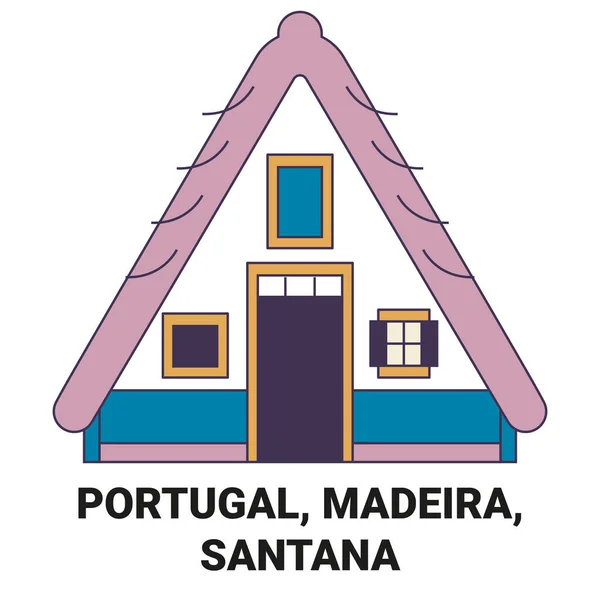 葡萄牙 马德拉 桑塔纳旅行地标线矢量图解 — 图库矢量图片