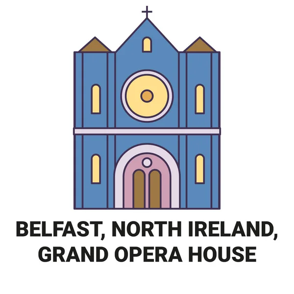 Irlandia Utara Belfast Grand Opera Rumah Perjalanan Garis Vektor Garis - Stok Vektor