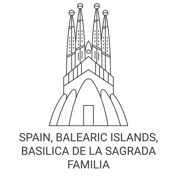 Spanien Balearerna Baslica Sagrada Famlia Resa Landmärke Linje Vektor Illustration — Stock vektor