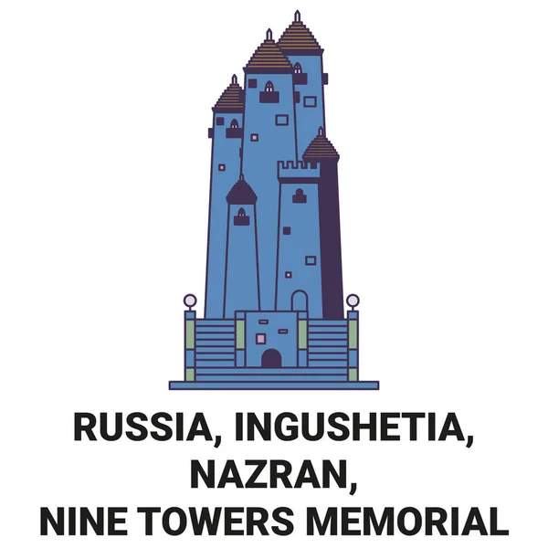 Russia Ingushetia Nazran Nine Towers Memorial Travel Landmark Line Vector — Stock Vector