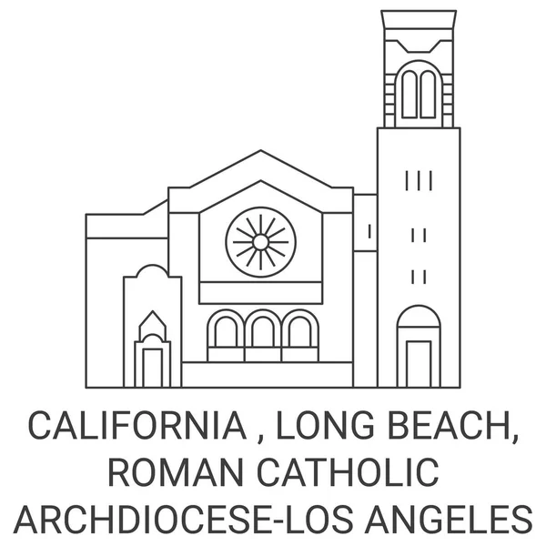 アメリカ合衆国 カリフォルニア州 ロングビーチ ローマカトリック大聖堂ロサンゼルス旅行ランドマークラインベクトルイラスト — ストックベクタ