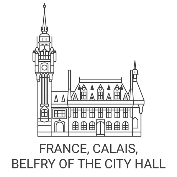 France Calais Beffroi Hôtel Ville Illustration Vectorielle Ligne Voyage — Image vectorielle