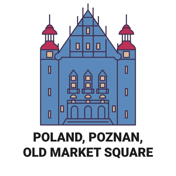 Polen Poznan Alter Markt Reisedenkmal Linienvektorillustration — Stockvektor