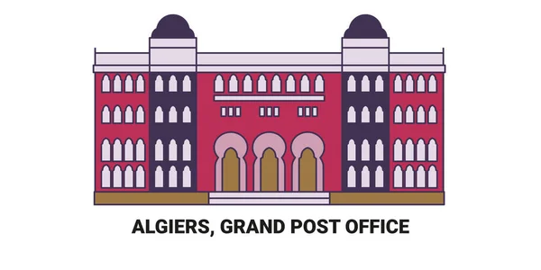 Algiers Grand Post Office Travel Landmark Line Vector Illustration — Stock Vector