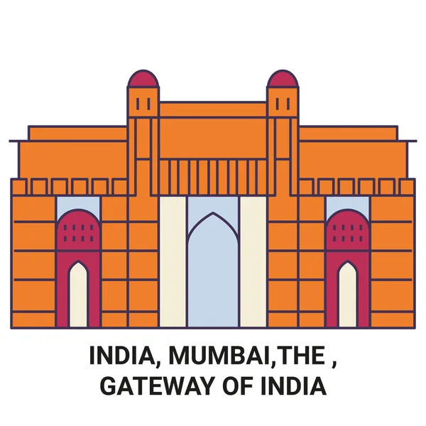 Índia Mumbai Porta Entrada Índia Viagem Marco Linha Vetor Ilustração — Vetor de Stock