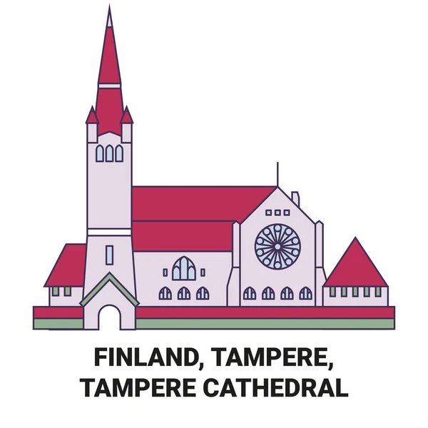 Finsko Tampere Tampere Katedrála Cestování Orientační Čára Vektor Ilustrace — Stockový vektor