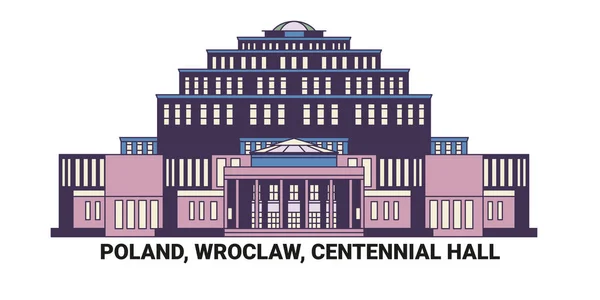 Poland Wroclaw Centennial Hall Travel Landmark Line Vector Illustration — 스톡 벡터