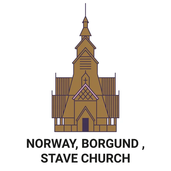 Norsko Borgund Stave Kostel Cestovní Orientační Linie Vektorové Ilustrace — Stockový vektor