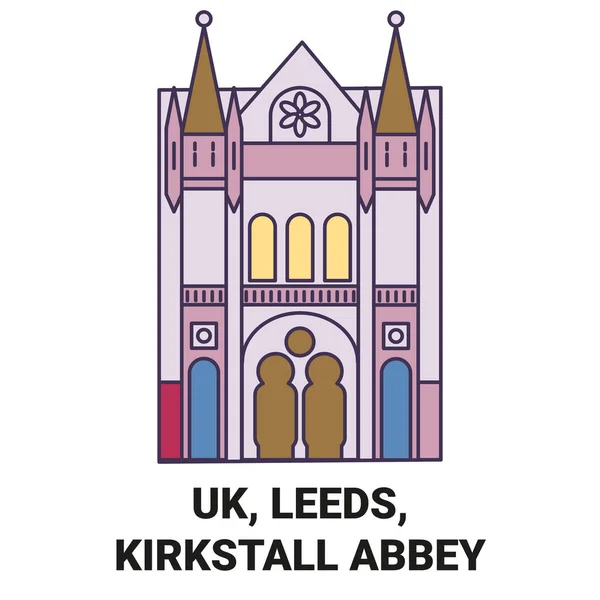 England Leeds Kirkstall Abbey Reise Meilenstein Linienvektorillustration — Stockvektor