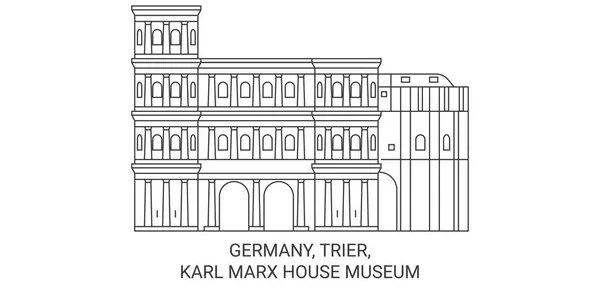 Allemagne Trèves Karl Marx House Musée Voyage Illustration Vectorielle Ligne — Image vectorielle