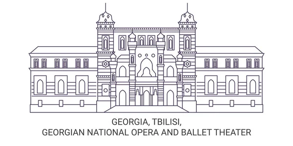 Georgia Tbilisi Georgian National Opera Ballet Theater Travel Landmark Line — Stock Vector