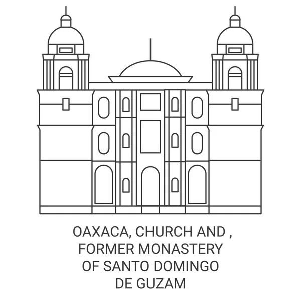メキシコ オアハカ 教会と サントドミンゴ グスマンの元修道院旅行ランドマークラインベクトルイラスト — ストックベクタ