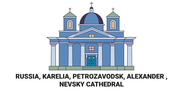 Rusland Karelië Petrozavodsk Alexander Nevsky Kathedraal Reizen Oriëntatiepunt Lijn Vector — Stockvector