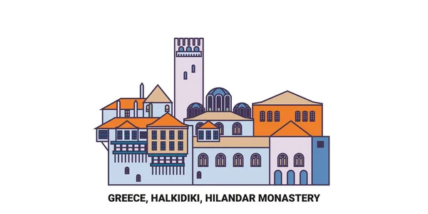 Grecia Halkidiki Monastero Hilandar Immagini Vettoriali Riferimento Viaggio — Vettoriale Stock