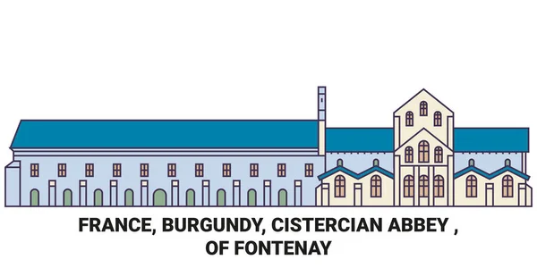 France Bourgogne Abbaye Cistercienne Illustration Vectorielle Ligne Voyage Fontenay — Image vectorielle