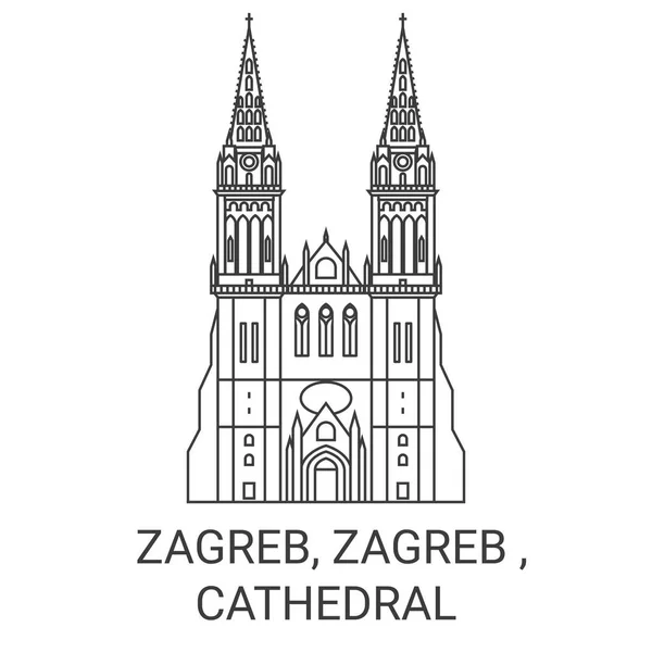Croatie Zagreb Zagreb Illustration Vectorielle Ligne Voyage Cathédrale — Image vectorielle