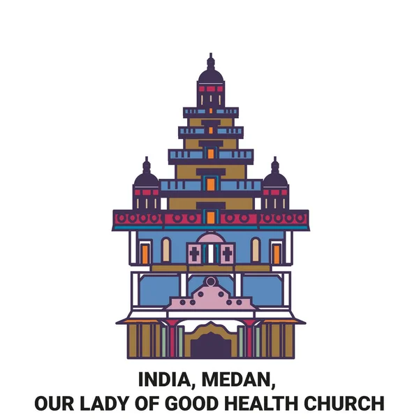 India Medan Our Lady Good Health Church Travel Landmark Line — Stock Vector