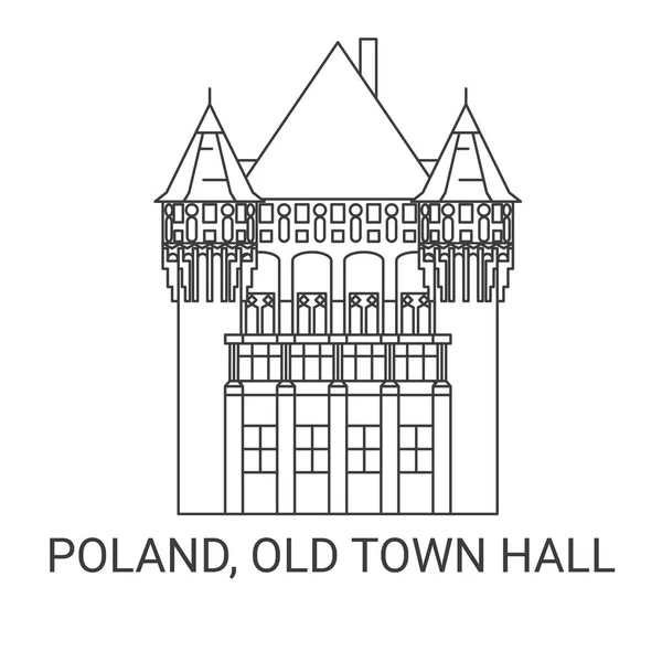 Polónia Câmara Municipal Velha Viagem Marco Linha Vetor Ilustração — Vetor de Stock