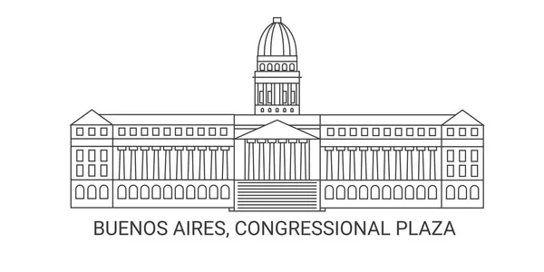 Αργεντινή Μπουένος Άιρες Κογκρέσο Plaza Ταξίδια Ορόσημο Γραμμή Διανυσματική Απεικόνιση — Διανυσματικό Αρχείο