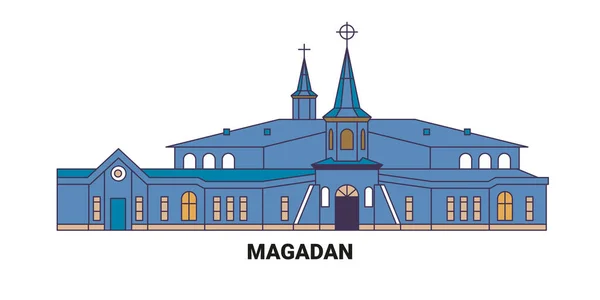 Russie Magadan Voyage Point Repère Illustration Vectorielle Ligne — Image vectorielle