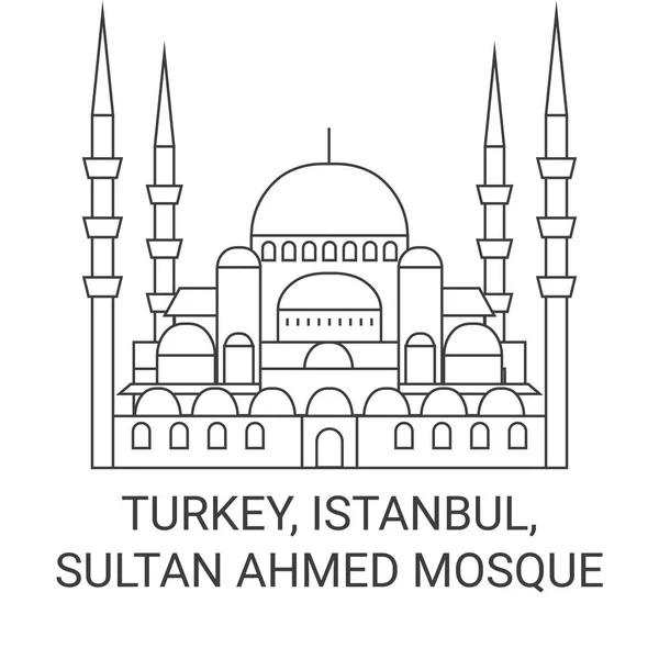 Turquie Istanbul Sultan Ahmed Mosquée Voyage Illustration Vectorielle Ligne Historique — Image vectorielle
