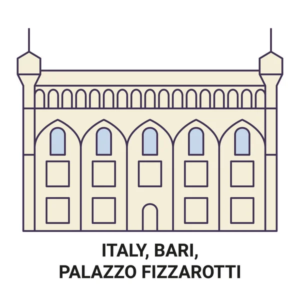 Italy Bari Palazzo Fizzarotti Travel Landmark Line Vector Illustration — Stock Vector