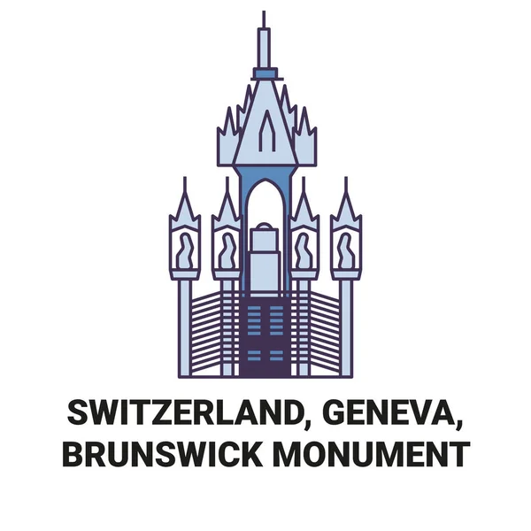 スイス ジュネーヴ ブランズウィック記念碑旅行ランドマークラインベクトルイラスト — ストックベクタ