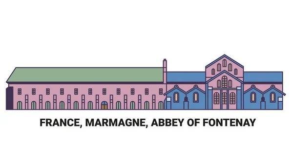 France Marmagne Abbaye Fontenay Illustration Vectorielle Ligne Repère Voyage — Image vectorielle