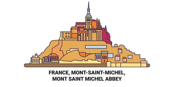 stock vector France, Montsaintmichel, Mont Saint Michel Abbey travel landmark line vector illustration