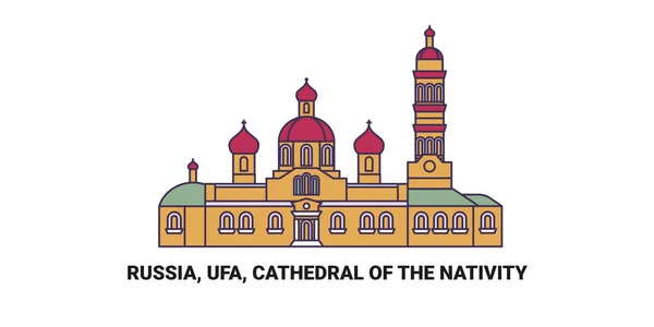 Rosja Ufa Katedra Narodzenia Pańskiego Podróż Punkt Orientacyjny Linii Wektor — Wektor stockowy