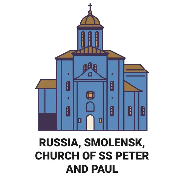 俄罗斯 斯摩棱斯克 圣保罗教堂彼得和保罗旅行的地标线矢量图解 — 图库矢量图片