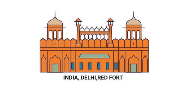 Ινδία Δελχί Κόκκινο Φρούριο Ταξίδια Ορόσημο Γραμμή Διανυσματική Απεικόνιση — Διανυσματικό Αρχείο