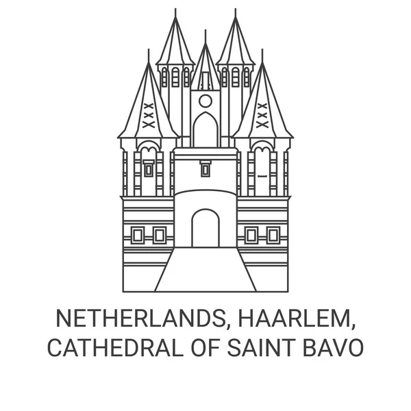 オランダ ハールレム バイエルン大聖堂旅行のランドマークラインベクトルイラスト — ストックベクタ