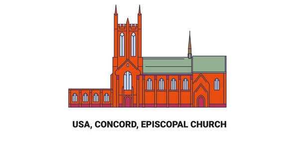 Usa Concord Episcopal Church Travel Landmark Line Vector Illustration — Stock Vector