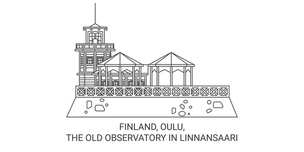 Finland Oulu Old Observatory Linnansaari Travel Landmark Line Vector Illustration — Stock Vector