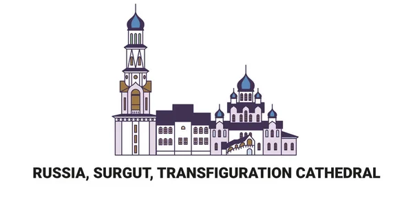 Russie Surgut Cathédrale Transfiguration Illustration Vectorielle Ligne Repère Voyage — Image vectorielle
