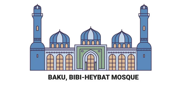 Azerbaïdjan Bakou Mosquée Bibiheybat Illustration Vectorielle Ligne Repère Voyage — Image vectorielle
