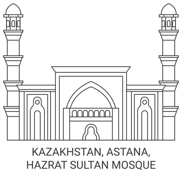 Cazaquistão Astana Hazrat Sultan Mesquita Viagem Marco Linha Vetor Ilustração —  Vetores de Stock