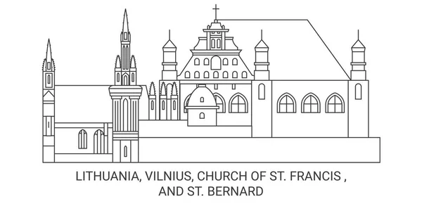 Litvanya Vilnius Francis Kilisesi Bernard Seyahat Çizgisi Vektör Çizimi — Stok Vektör