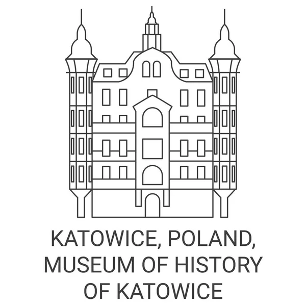 Polen Katowice Museum History Katowice Reizen Oriëntatiepunt Lijn Vector Illustratie — Stockvector