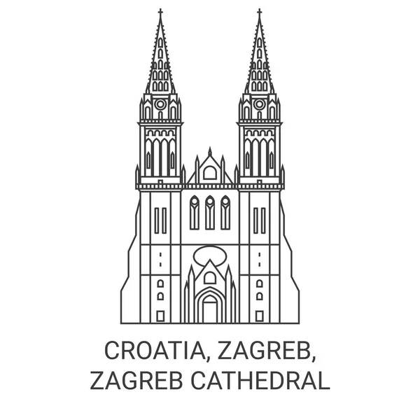 Croácia Zagreb Catedral Zagreb Viagem Marco Linha Vetor Ilustração — Vetor de Stock