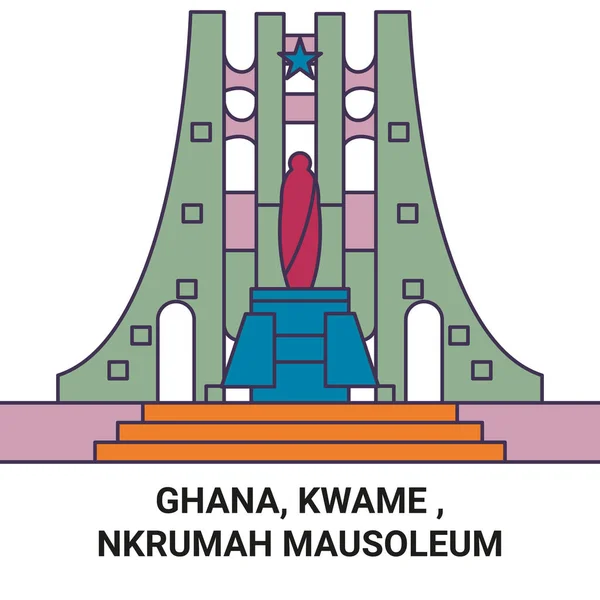 Ghana Kwame Mausoleo Nkrumah Recorrido Hito Línea Vector Ilustración — Archivo Imágenes Vectoriales