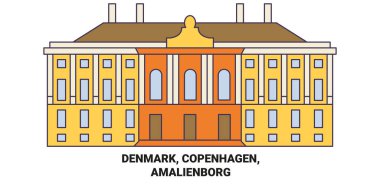 Danimarka, Kopenhag, Amalienborg seyahat çizgisi vektör ilüstrasyonu