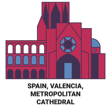 İspanya, Valencia, Metropolitan Katedrali Bazilikası seyahat çizgisi çizimi