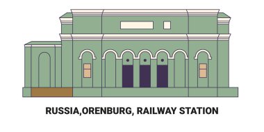 Rusya, Orenburg, Demiryolu İstasyonu, seyahat çizgisi vektör ilüstrasyonu