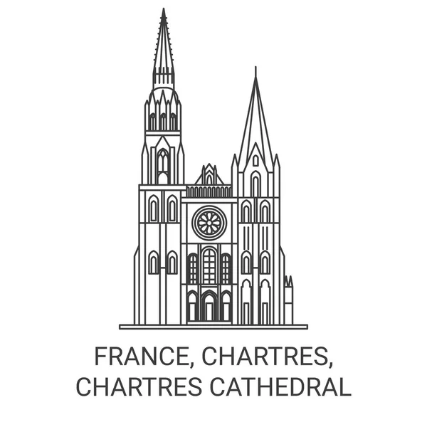 France Chartres Chartres Illustration Vectorielle Ligne Voyage Historique Cathédrale — Image vectorielle